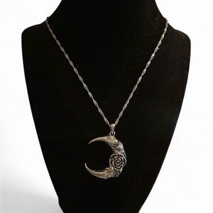 Silver Crescent Moon Pendant Necklace